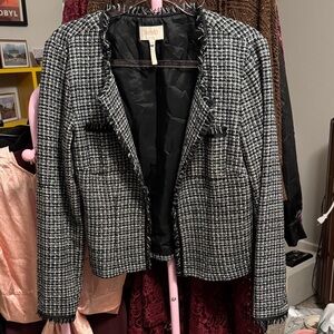 Laundry By Shelli Segal Black and White Tweed Cropped Blazer